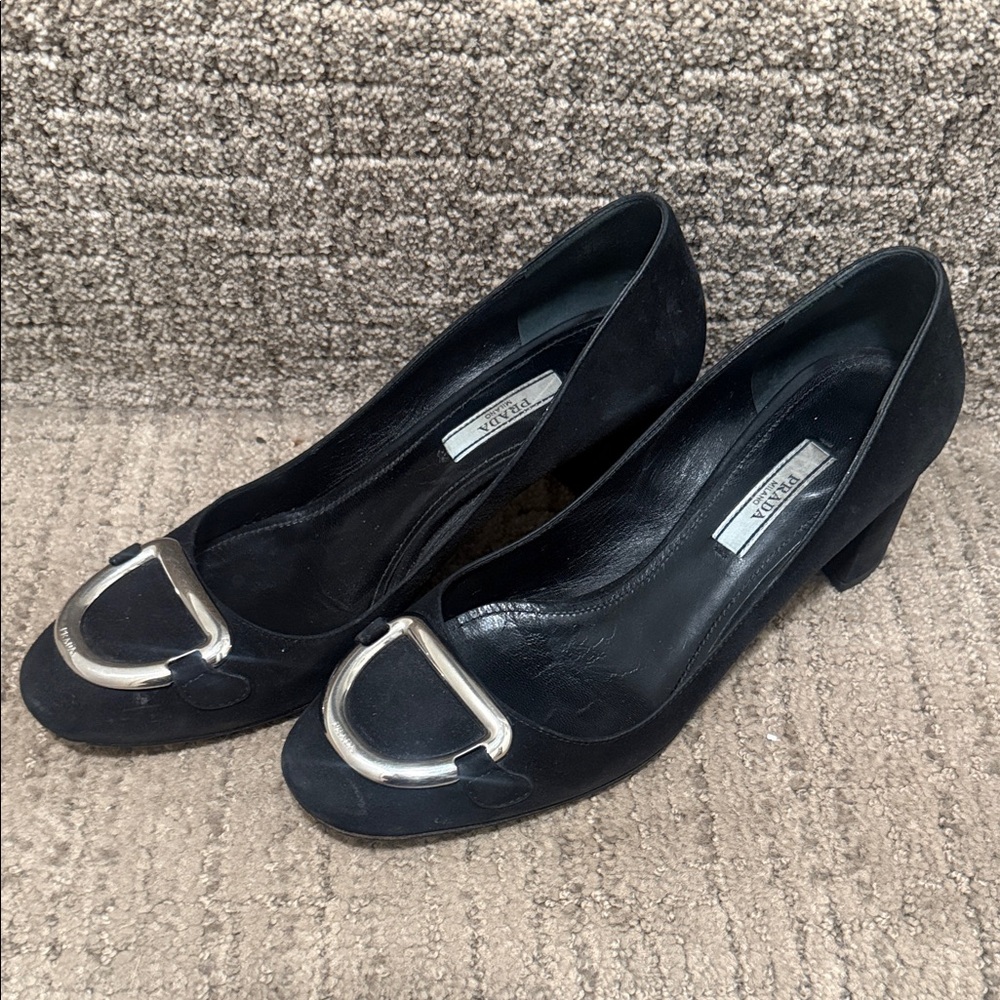 Prada Black Heels with Silver Detail